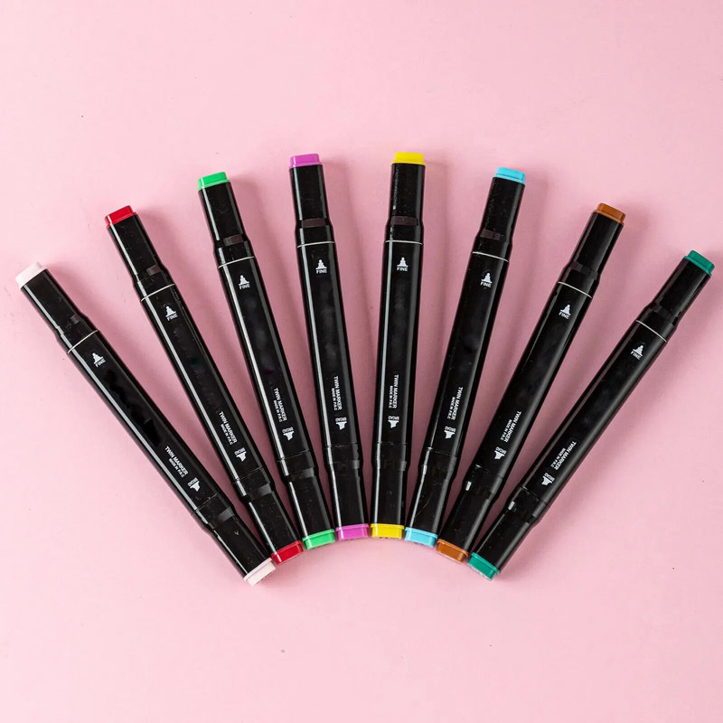 24/48 värviline kahe otsaga alkoholipõhised markerpliiatsid, ruudu/kolmnurga kujulised kahevärvilised joonistuspliiatsid kunstnikele ja õpilastele