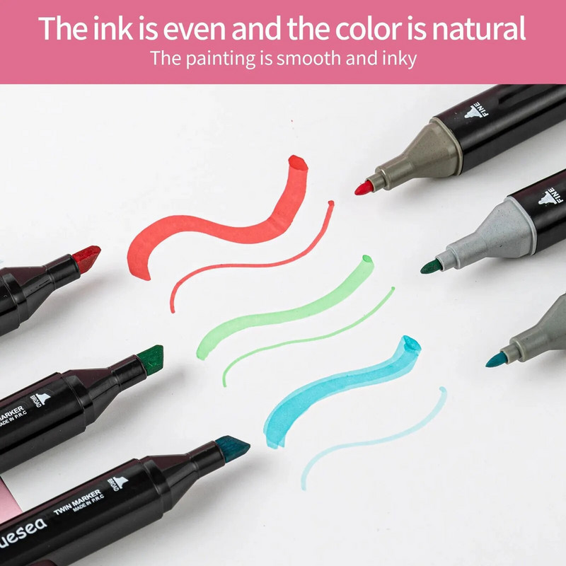 24/48 värviline kahe otsaga alkoholipõhised markerpliiatsid, ruudu/kolmnurga kujulised kahevärvilised joonistuspliiatsid kunstnikele ja õpilastele