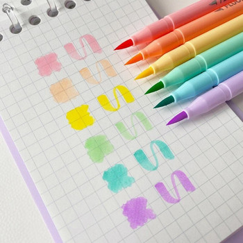 6 χρώματα Μαλακό πινέλο Σετ στυλό φθορισμού Παστέλ μαρκαδόροι Σετ πινέλων Τέχνη Color Highlighter Στυλό καλλιγραφίας Προμήθειες γραφικής ύλης