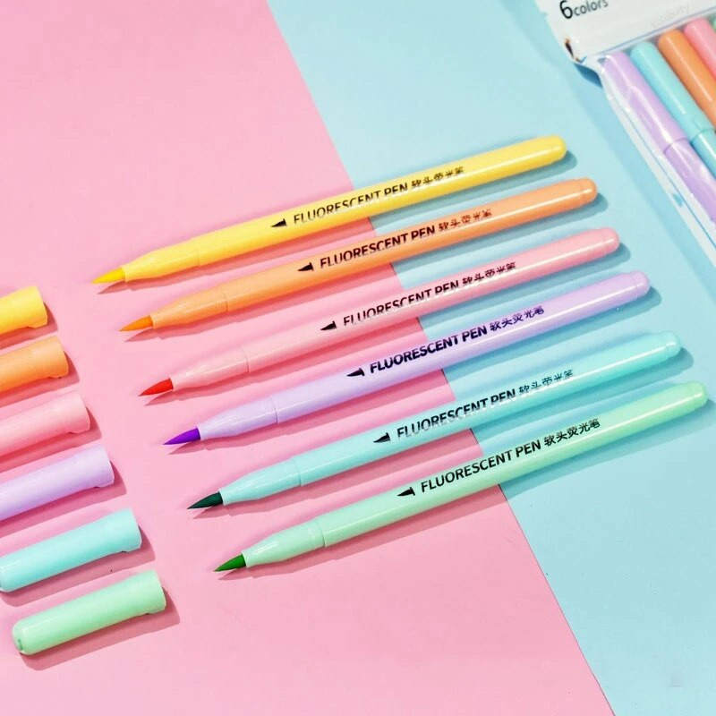 6 krāsu mīksta otu fluorescences pildspalvu komplekts pasteļtoņu marķieri otu komplekts Art Krāsu marķieris kaligrāfijas pildspalvas Kancelejas piederumi