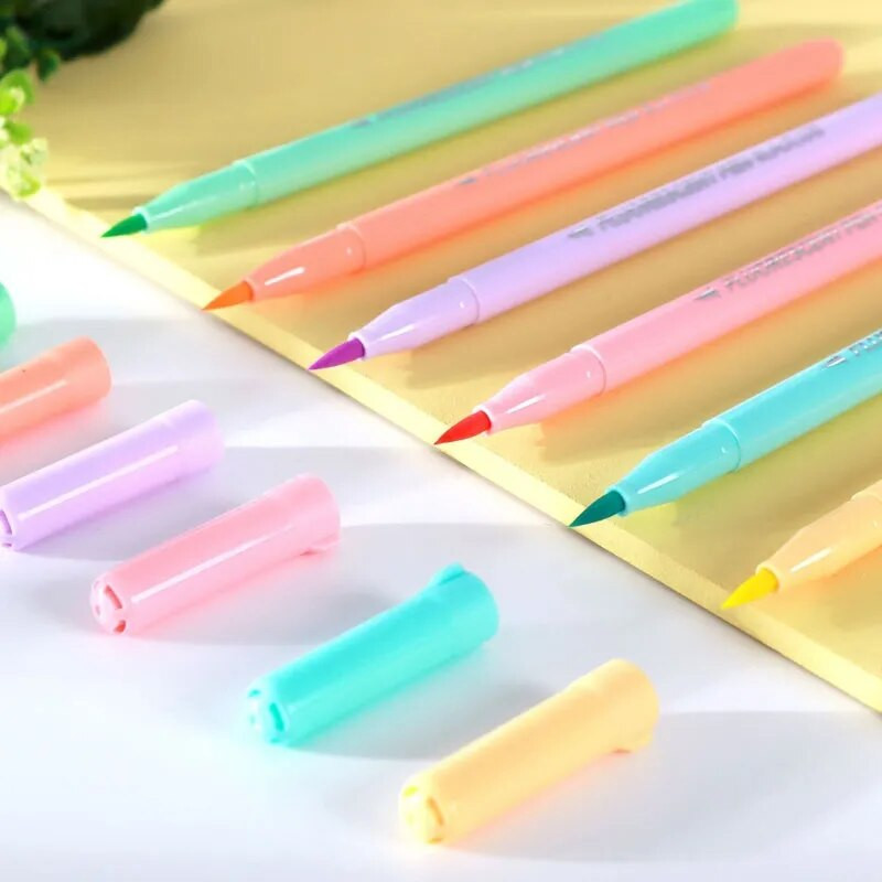 6 krāsu mīksta otu fluorescences pildspalvu komplekts pasteļtoņu marķieri otu komplekts Art Krāsu marķieris kaligrāfijas pildspalvas Kancelejas piederumi