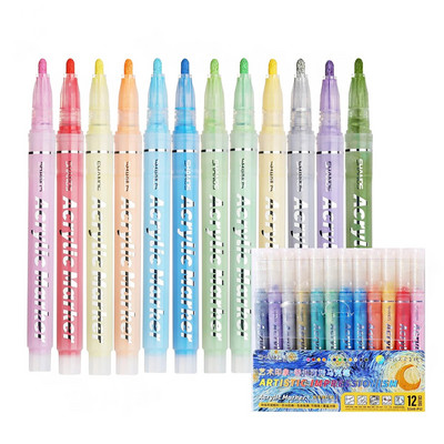 12/24gb akrila krāsu marķieru komplekts ar 24 krāsainām tintēm, kas piemērotas klinšu apgleznošanai, stiklam, kokam, melnam papīram, albuma amatniecībai