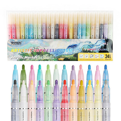 12/24gb akrila krāsu marķieru komplekts ar 24 krāsainām tintēm, kas piemērotas klinšu apgleznošanai, stiklam, kokam, melnam papīram, albuma amatniecībai