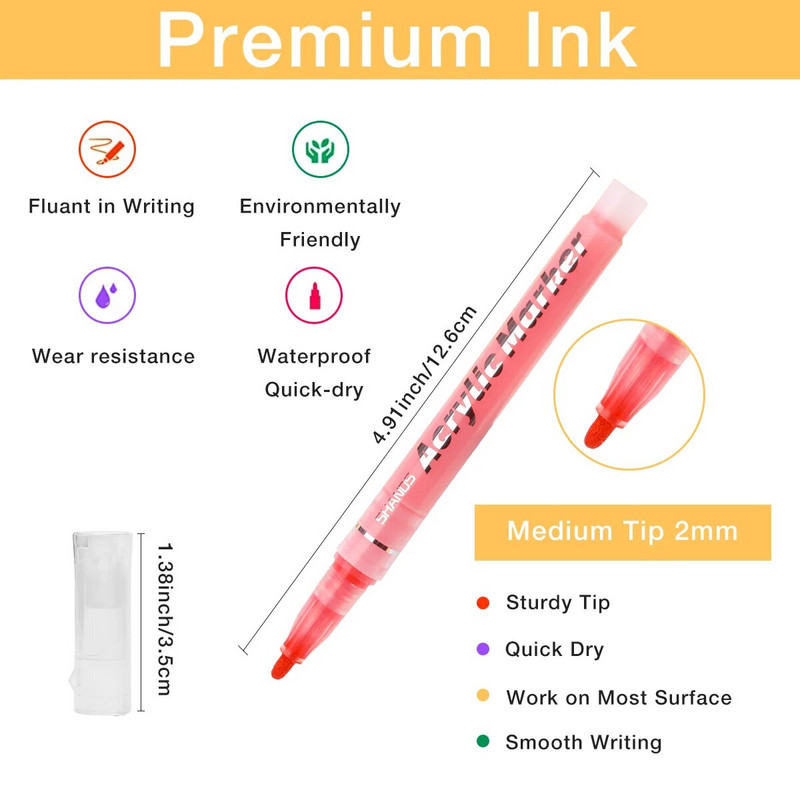 12/24gb akrila krāsu marķieru komplekts ar 24 krāsainām tintēm, kas piemērotas klinšu apgleznošanai, stiklam, kokam, melnam papīram, albuma amatniecībai