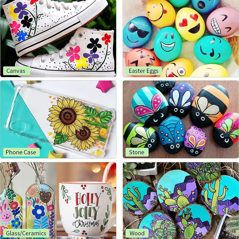 12/24gb akrila krāsu marķieru komplekts ar 24 krāsainām tintēm, kas piemērotas klinšu apgleznošanai, stiklam, kokam, melnam papīram, albuma amatniecībai