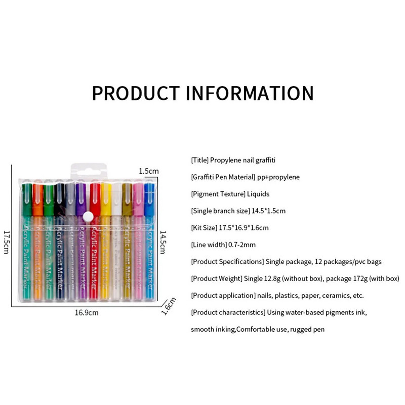 12 krāsu ūdensnecaurlaidīgs kreativitātes pildspalvas nagu mākslas izstrādājums Diy pildspalva meitenei dāvanai akrila krāsas marķieris Helovīna ballītei