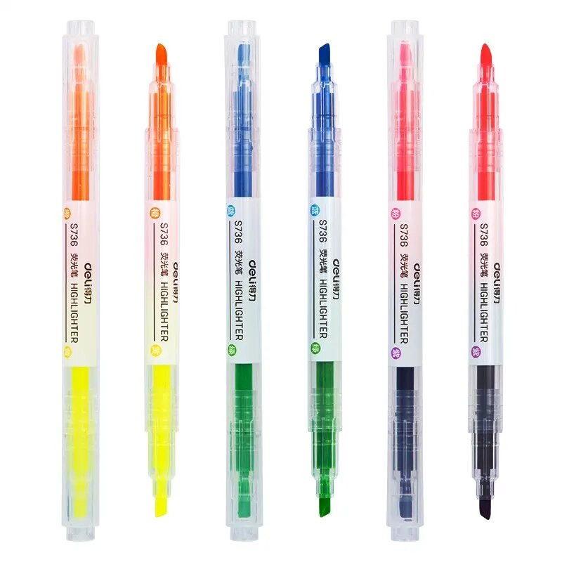 Deli 3 gab. 2 uzgaļu dizaina pastāvīga divgalvu divkrāsu marķieris smalku punktu ūdensnecaurlaidīga tintes marķiera pildspalva