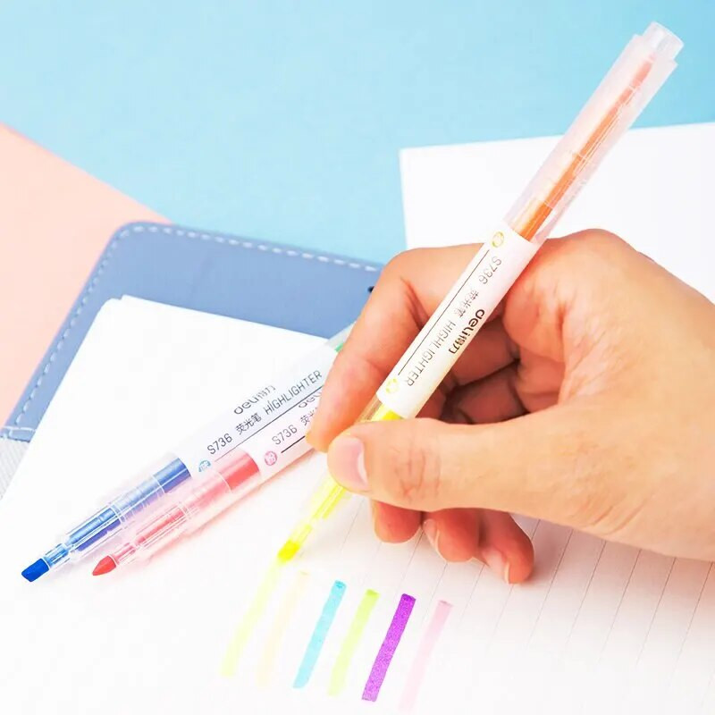 Deli 3 gab. 2 uzgaļu dizaina pastāvīga divgalvu divkrāsu marķieris smalku punktu ūdensnecaurlaidīga tintes marķiera pildspalva