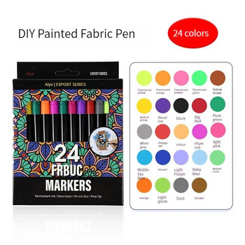 24 цвята Водоустойчив текстилен маркер с устойчиви цветове Перманентен цветен химикал за Направи си сам дрехи Изкуство Графити Рисуване Писалка