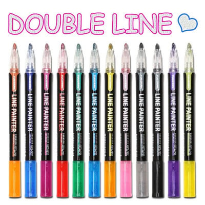 8Pcs/12Pcs/24Pcs Boja Double Line Outline Art Marker Pen Scrapbook Poster Cards Slikanje Crtanje Graffiti Glitter Highlighter