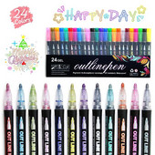 12.08.24 Krāsas Divu līniju pildspalva Metāla krāsu kontūru marķiera pildspalva mirdzoša zīmēšanai gleznošanai Rotaļu rakstīšana skolas mākslas piederumi