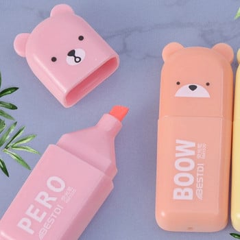 4/5/6 бр. Kawaii Bear Highlighter Pens Сладки канцеларски маркери Наклонен връх Candy Color Флуоресцентна пастелна химикалка Ученически пособия