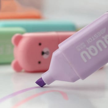 4/5/6 Pcs Kawaii Bear Highlighter Μαρκαδόροι Χαριτωμένοι μαρκαδόροι λοξής μύτης καραμέλα Φθορίζον παστέλ στυλό Σχολικά είδη