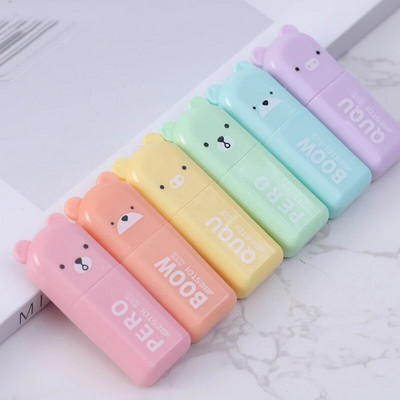 4/5/6 бр. Kawaii Bear Highlighter Pens Сладки канцеларски маркери Наклонен връх Candy Color Флуоресцентна пастелна химикалка Ученически пособия