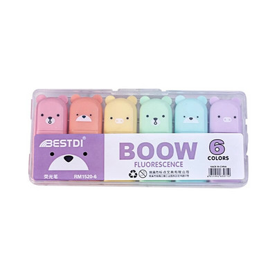 4/5/6 gab Kawaii Bear marķieri, rakstāmpiederumu marķieri, slīpi uzgali Candy krāsas fluorescējoša pasteļtoņu pildspalva skolas piederumi