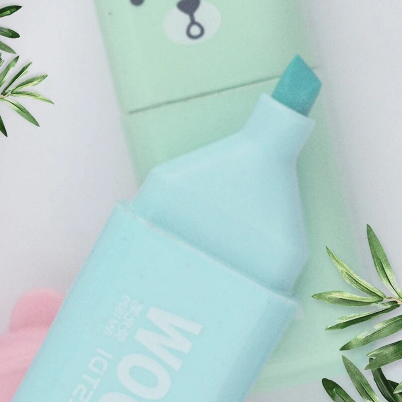 4/5/6 gab Kawaii Bear marķieri, rakstāmpiederumu marķieri, slīpi uzgali Candy krāsas fluorescējoša pasteļtoņu pildspalva skolas piederumi