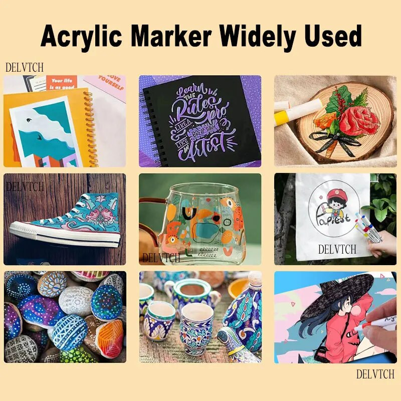 24.12.36 Krāsa Akrila Krāsa Mākslas Marķieris Pildspalva DIY Glezniecība Zīmējums Kartei Keramika Akmens Akmens Krūze Stikls Audums Apģērbi Apavi Koksne