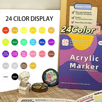 Un set 12/24 cu cap moale acrilic mMark Pen Art Graffiti Penie de culoare Opac Pictură specială pentru studenți
