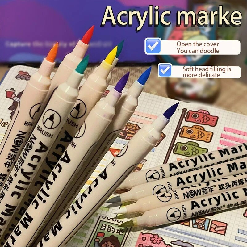 Un set 12/24 cu cap moale acrilic mMark Pen Art Graffiti Penie de culoare Opac Pictură specială pentru studenți