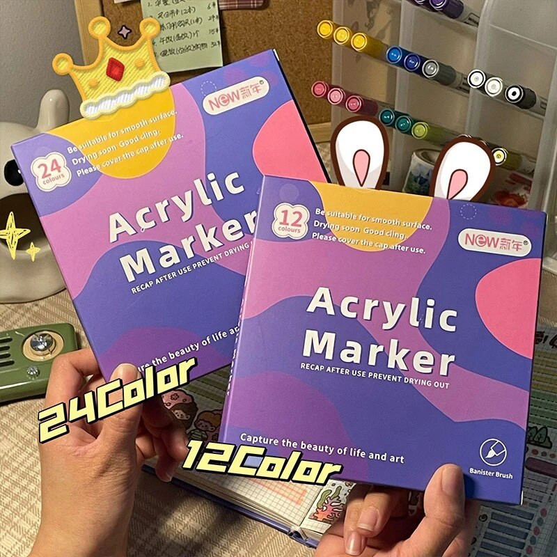Un set 12/24 cu cap moale acrilic mMark Pen Art Graffiti Penie de culoare Opac Pictură specială pentru studenți