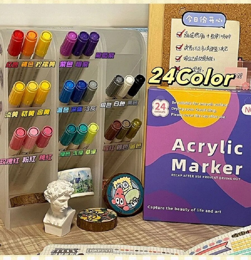 Un set 12/24 cu cap moale acrilic mMark Pen Art Graffiti Penie de culoare Opac Pictură specială pentru studenți