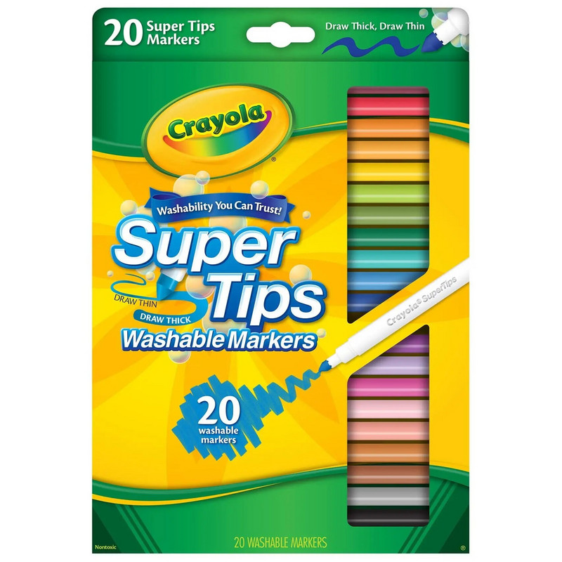 Crayola Super Tip mazgājams marķieru komplekts, skolas piederumi pusaudžiem, 20 Ct, mākslas dāvanas, bērniem no 3 gadu vecuma