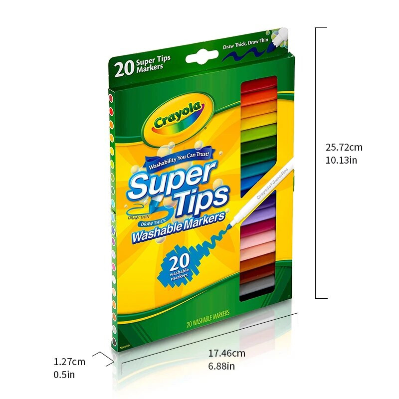Crayola Super Tip mazgājams marķieru komplekts, skolas piederumi pusaudžiem, 20 Ct, mākslas dāvanas, bērniem no 3 gadu vecuma