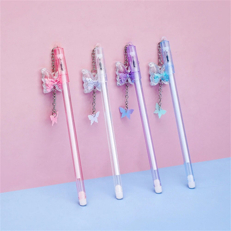 Jauka karikatūra tauriņu kulons želejveida pildspalva 0,5 mm, melna tinte Kawaii skolas piederumi, rakstīšanas piederumi. Skaista rakstīšanas eksāmena zīmju pildspalva skolas dāvana