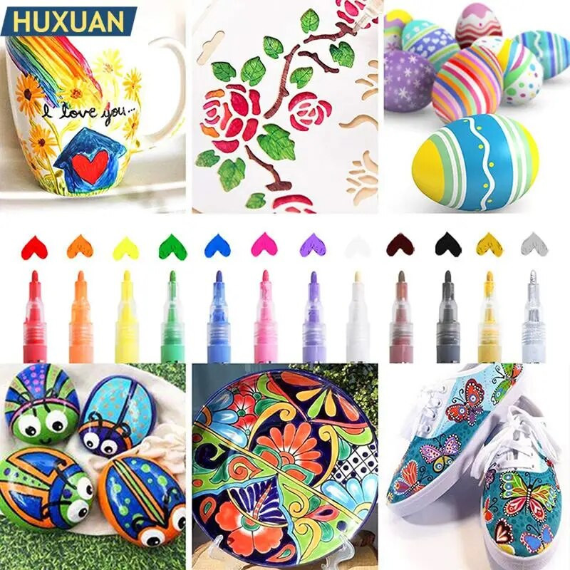 Akrila krāsas pildspalvas Ūdensizturīgas pastāvīgās marķieru pildspalvas Akrila pildspalvas DIY akmens akmens keramikas stikla krūzes koka