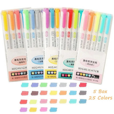 15/25 Colors Cute Double Head Highlighter Pen Art Marker Ιαπωνικό καναπέ Φθορίζον στυλό Σχολική επιστολή γραφείου