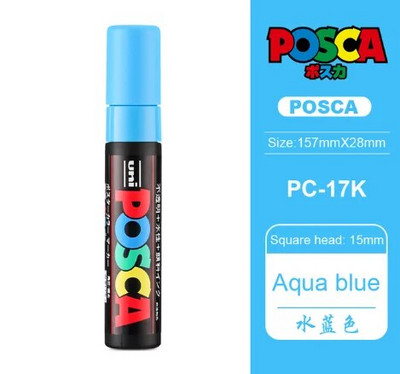 Japoniškas UNI POSCA žymeklio rašiklis PC-17K itin grubus platus 15 mm plakatas POP vandens pagrindu pagamintas reklaminis grafiti akrilinis žymeklis