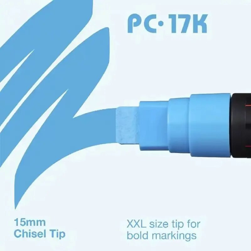 Japoniškas UNI POSCA žymeklio rašiklis PC-17K itin grubus platus 15 mm plakatas POP vandens pagrindu pagamintas reklaminis grafiti akrilinis žymeklis