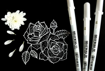 3 ΤΕΜ SAKURA Gelly Roll Gel Pens Marker for Journaling Art Drawing Classic White Ink Assorted Point Fine Medium Bold