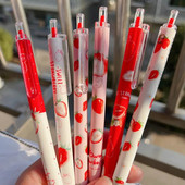 6 tk / partii Sweet Strawberry Press Gel Pen Rollerball Pen 0,5mm must