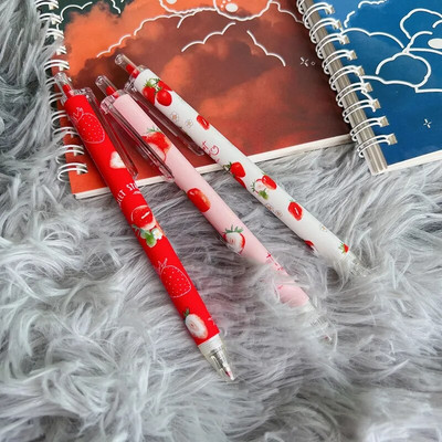 6 tk / partii Sweet Strawberry Press Gel Pen Rollerball Pen 0,5mm must