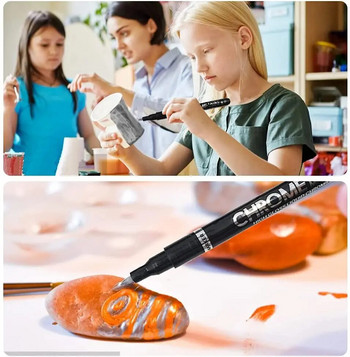 1τμχ DIY Reflective Paint Pen Silver Art Liquid Mirror Chrome Marker Mirror Reflection Sign Pen Rock Paint Kids Paint
