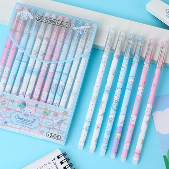 12Pcs Sanrio Erasable Pen mymelody Kuromi Cinnamoroll Blue Ink Writing Refill Signature Tool Push Button Σχολικά είδη γραφείου