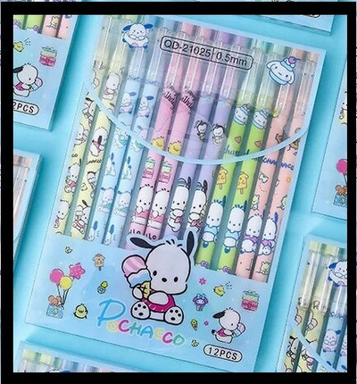 12 buc. stilou ștergător Sanrio mymelody Kuromi Cinnamoroll cerneală albastră reumplere pentru scris Instrument de semnătură Buton de apăsare Rechizite de birou școlare