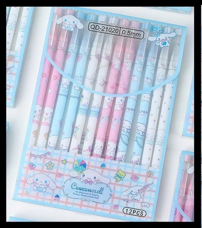 12 buc. stilou ștergător Sanrio mymelody Kuromi Cinnamoroll cerneală albastră reumplere pentru scris Instrument de semnătură Buton de apăsare Rechizite de birou școlare