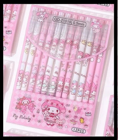 12 buc. stilou ștergător Sanrio mymelody Kuromi Cinnamoroll cerneală albastră reumplere pentru scris Instrument de semnătură Buton de apăsare Rechizite de birou școlare