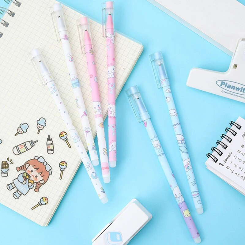 12 buc. stilou ștergător Sanrio mymelody Kuromi Cinnamoroll cerneală albastră reumplere pentru scris Instrument de semnătură Buton de apăsare Rechizite de birou școlare