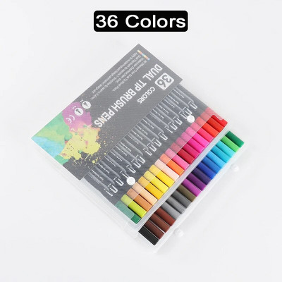 24.12.36 Krāsu pildspalvas ar dubultu šķiedru galu, divu otu pildspalvu komplekts, smalku galu otu mākslas marķieri pieaugušo studentu zīmēšanas akvareļiem Bujo