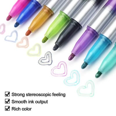 8 цветни контури Двойна линия Химикал Флаш Маркер Химикалки Скрапбукинг Рисуване Маркиращи химикалки Офис канцеларски принадлежности Инструменти за писане