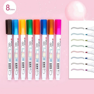 8 värviline piirjoon Kahe joonega pliiats välklambi pliiats Scrapbooking Maalimine esiletõstmispliiatsid Kontoritarbed Kirjatarbed Kirjutamisvahendid