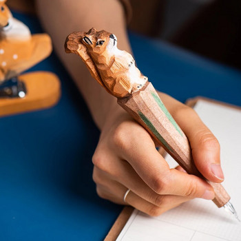 Ξυλογλυπτικό Animal Pen Handmade Wooden Art Μαύρο Χρώμα Gel μελάνι Στυλό για Γράψιμο Υπογραφή Διακόσμηση Office School A6029
