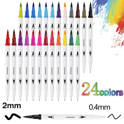 Tenwin Watercolor Art Markers Brush Pen Dual Tip Fineliner Drawing for Calligraphy Painting 12/24 Colors Set Art Supplies
