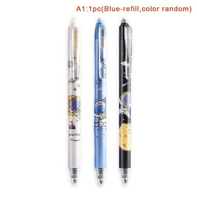 Set de stilouri cu gel șters cu astronaut de desene animate drăguț, cu reumplere de cerneală, 0,5 mm, negru, albastru, papetărie Kawaii, rechizite școlare pentru copii