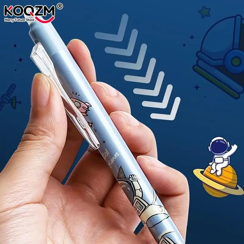 Set de stilouri cu gel șters cu astronaut de desene animate drăguț, cu reumplere de cerneală, 0,5 mm, negru, albastru, papetărie Kawaii, rechizite școlare pentru copii