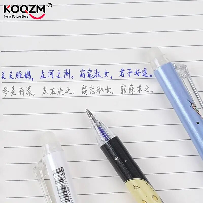 Set de stilouri cu gel șters cu astronaut de desene animate drăguț, cu reumplere de cerneală, 0,5 mm, negru, albastru, papetărie Kawaii, rechizite școlare pentru copii