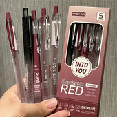 5gab Kawaii pildspalvas Bordeaux Red Retro Gel Pens Black Ink Skolas piederumi Atpakaļ uz skolu Japāņu kancelejas pildspalvu komplekts Estētisks